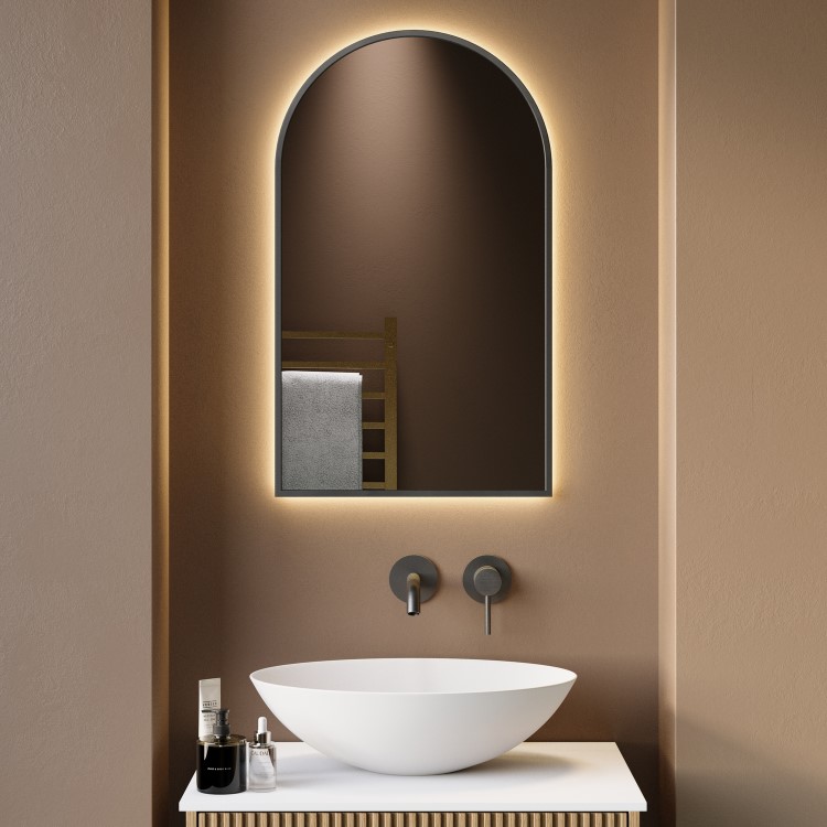 Arched Grey Backlit Heated Bathroom Mirror with Lights 500 x 800mm - Empire