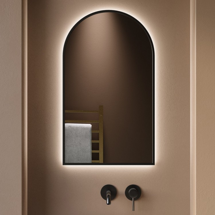 Arched Black Backlit Heated Bathroom Mirror with Lights 500 x 800mm - Empire