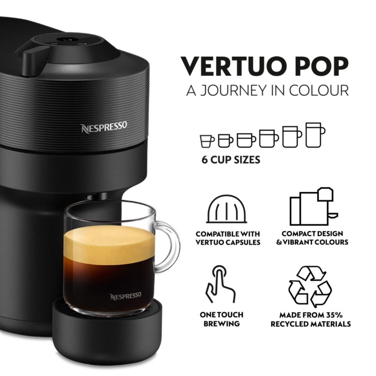 Nespresso by Delonghi Vertuo Pop Pod Coffee Machine ENV90.B - Black