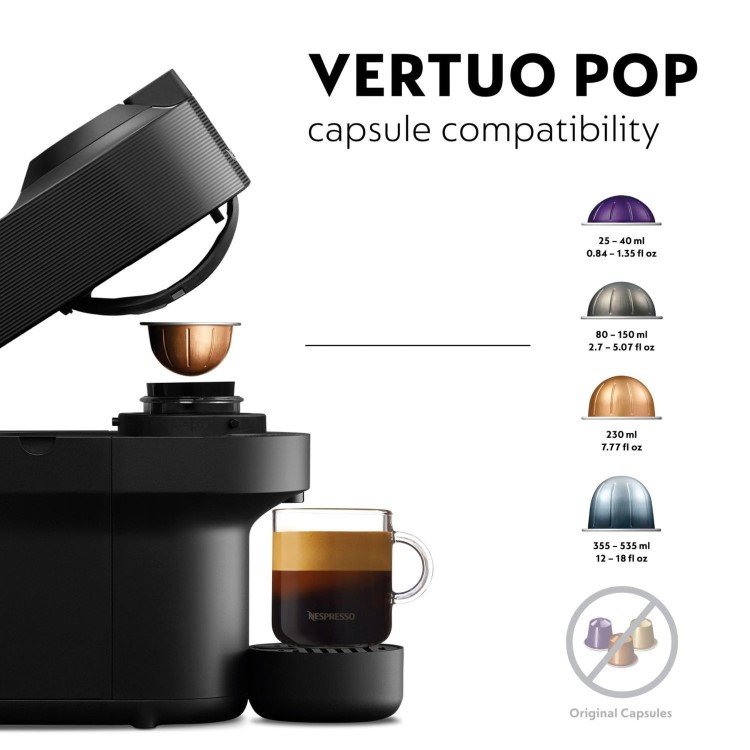 Nespresso by Delonghi Vertuo Pop Pod Coffee Machine ENV90.B - Black