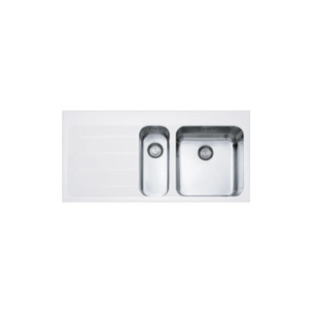 Franke EOV651RWH Epos 1.5 Bowl Right Hand Drainer Glass And Stainles Steel Sink In White Glass