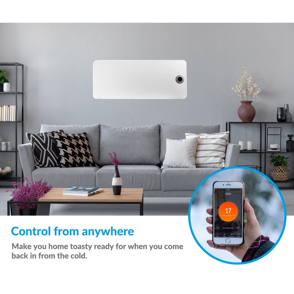 electriQ 2000W Wall Mountable Panel Heater with Smart WiFi Alexa