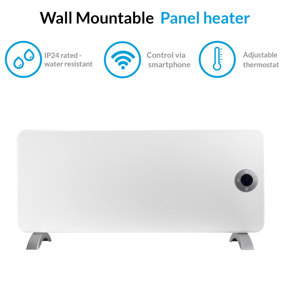 electriQ 2000W Wall Mountable Panel Heater with Smart WiFi Alexa