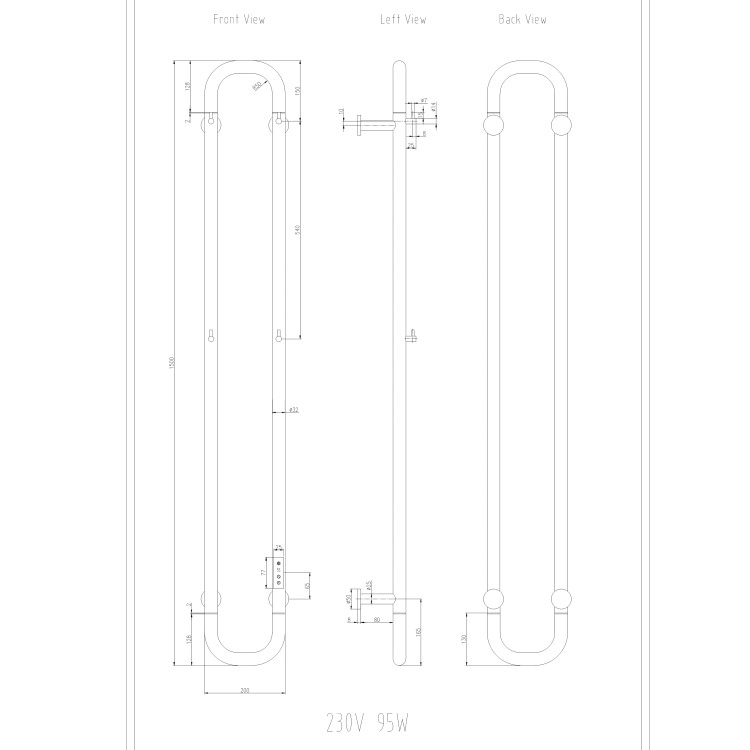 Reina Pelmo Brass Vertical Electric Towel Radiator - 1500 x 200mm