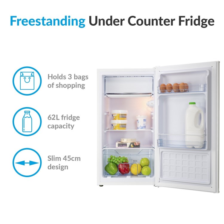 GRADE A3 - electriQ 62 Litre Freestanding Under Counter Fridge with Ice Box  84.5cm Tall 45cm Wide - White