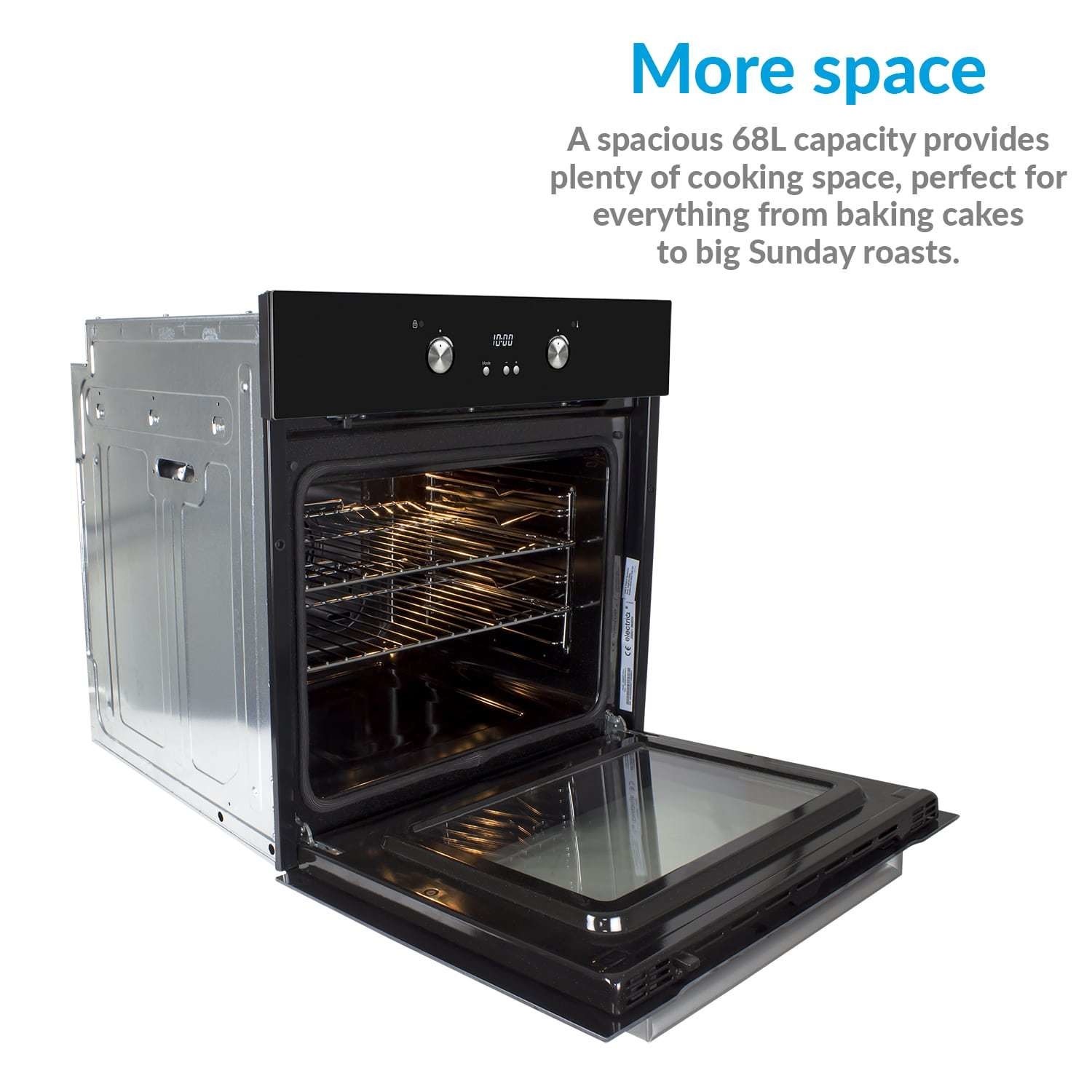 GRADE A2 electriQ 68L Pyrolytic Self Cleaning Electric Single Oven in