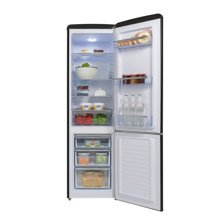 Refurbished electriQ EQ6040RETROBLACK Freestanding 244 Litre 60/40 Retro Fridge Freezer Black