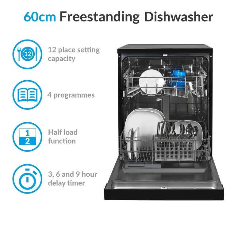 GRADE A2 - electriQ 12 Place Freestanding Dishwasher - Black