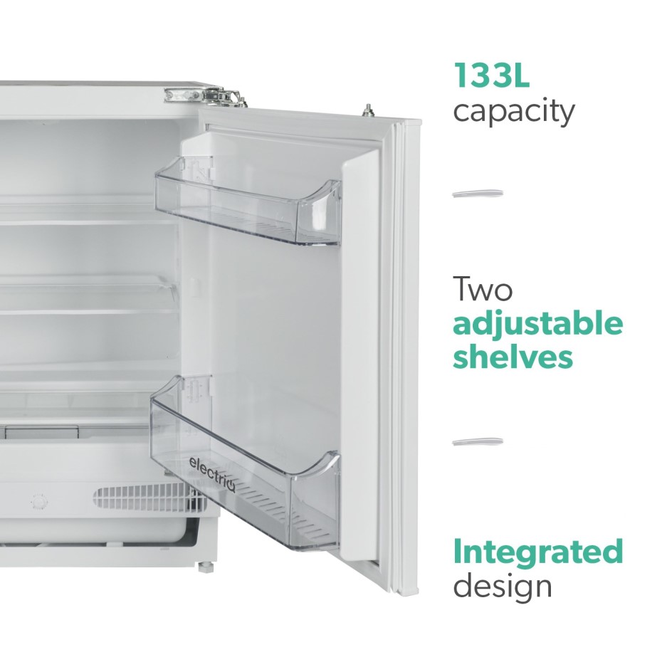 electriQ 133 Litre Integrated Under Counter Fridge 60cm Wide White
