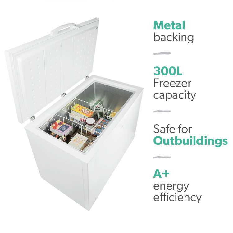 GRADE A3 - electriQ 300 Litre Chest Freezer 67cm Deep A+ Energy Rating 112cm Wide - White