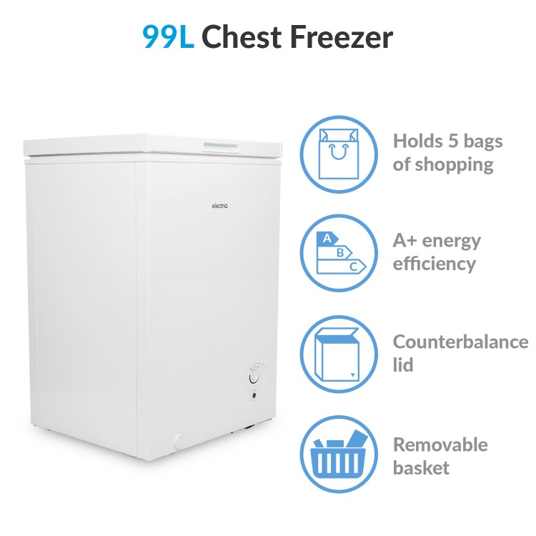 GRADE A3 - electriQ EQCHESTSB99 99 Litre Chest Freezer 52cm Deep Frost Free 60cm Wide - White
