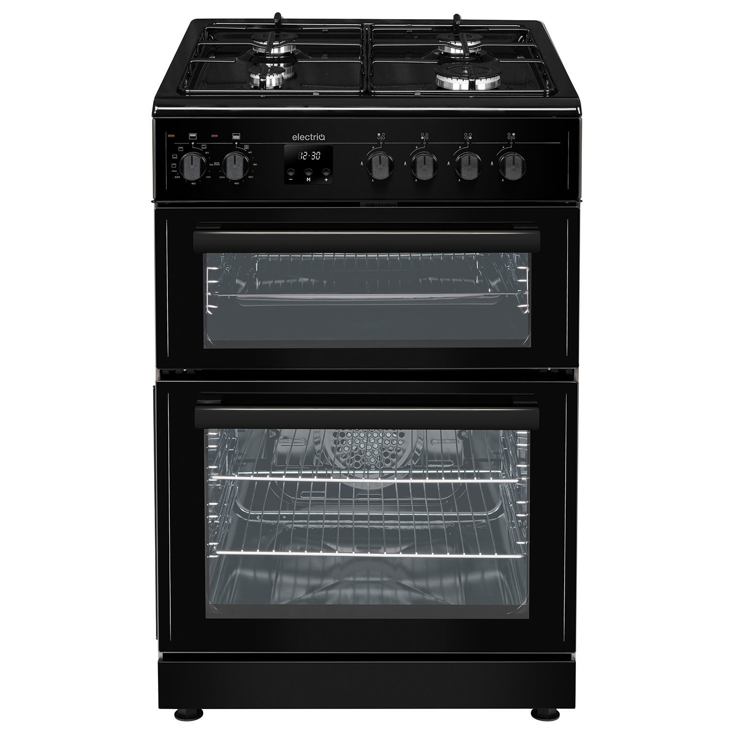 electriQ 60cm Dual Fuel Cooker with Double Oven - Black