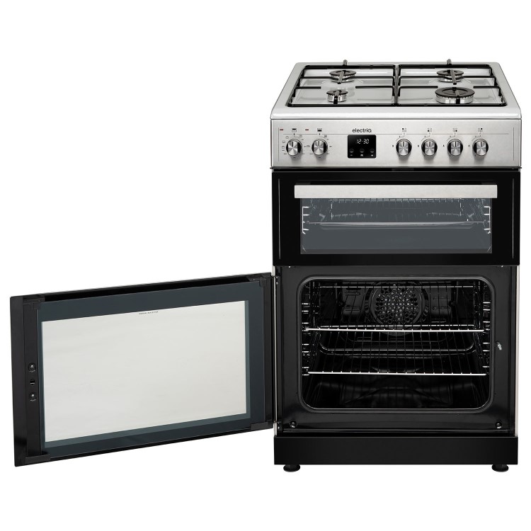 electriQ 60cm Dual Fuel Cooker with Double Oven - Silver