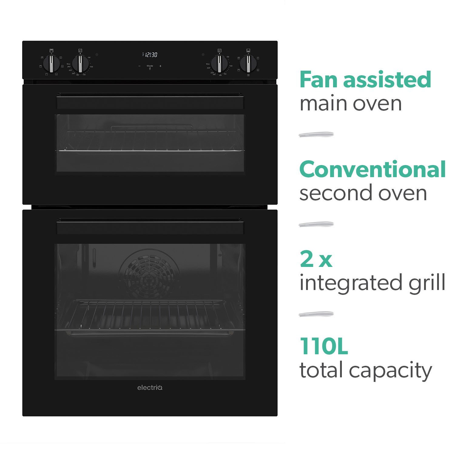 electriQ BuiltIn Electric Double Oven Black EQDO1BLACK Appliances