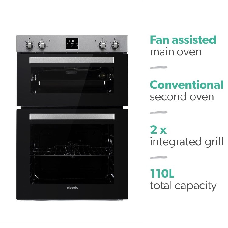 Refurbished electriQ EQDO1STEEL 60cm Double Built In Electric Oven Stainless Steel