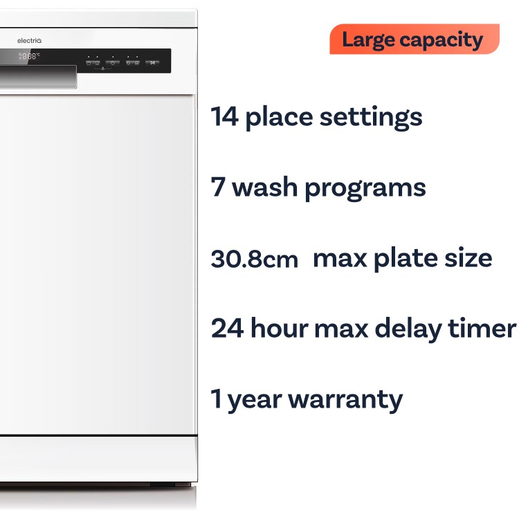 electriQ Series 2 Freestanding Dishwasher - D-Rated, White