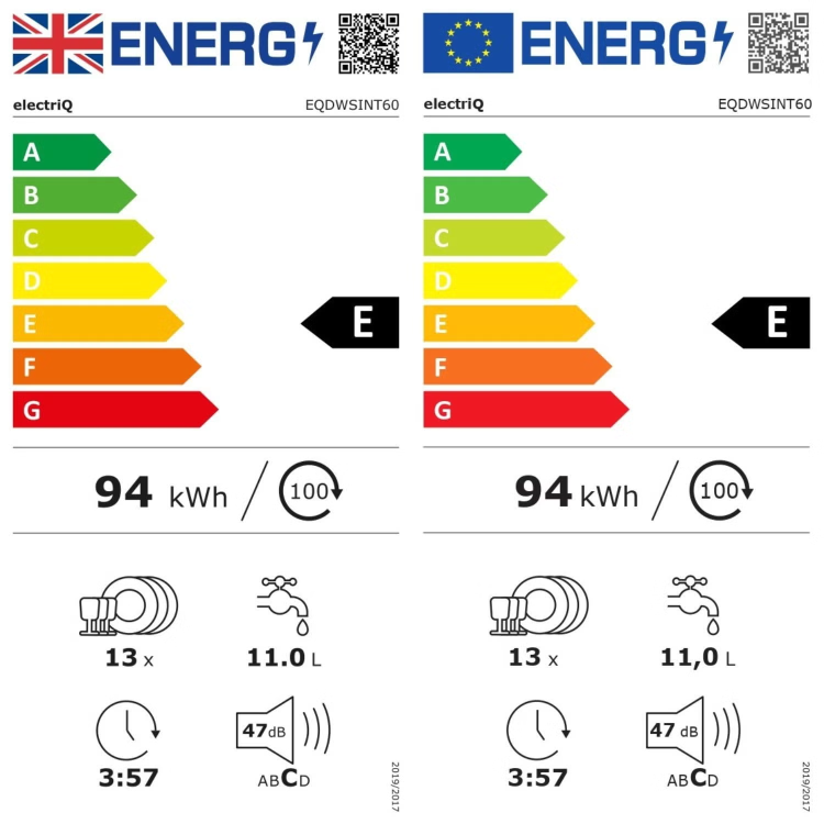 Refurbished electriQ EQDWSINT60 13 Place Semi Integrated Dishwasher Stainless steel