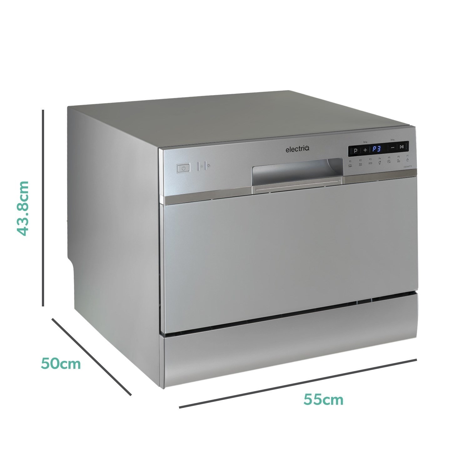 electriQ 6 Place Settings Freestanding Table Top Dishwasher Silver