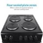 electriQ 50cm Double Cavity Electric Cooker with Sealed Plate Hob - Black