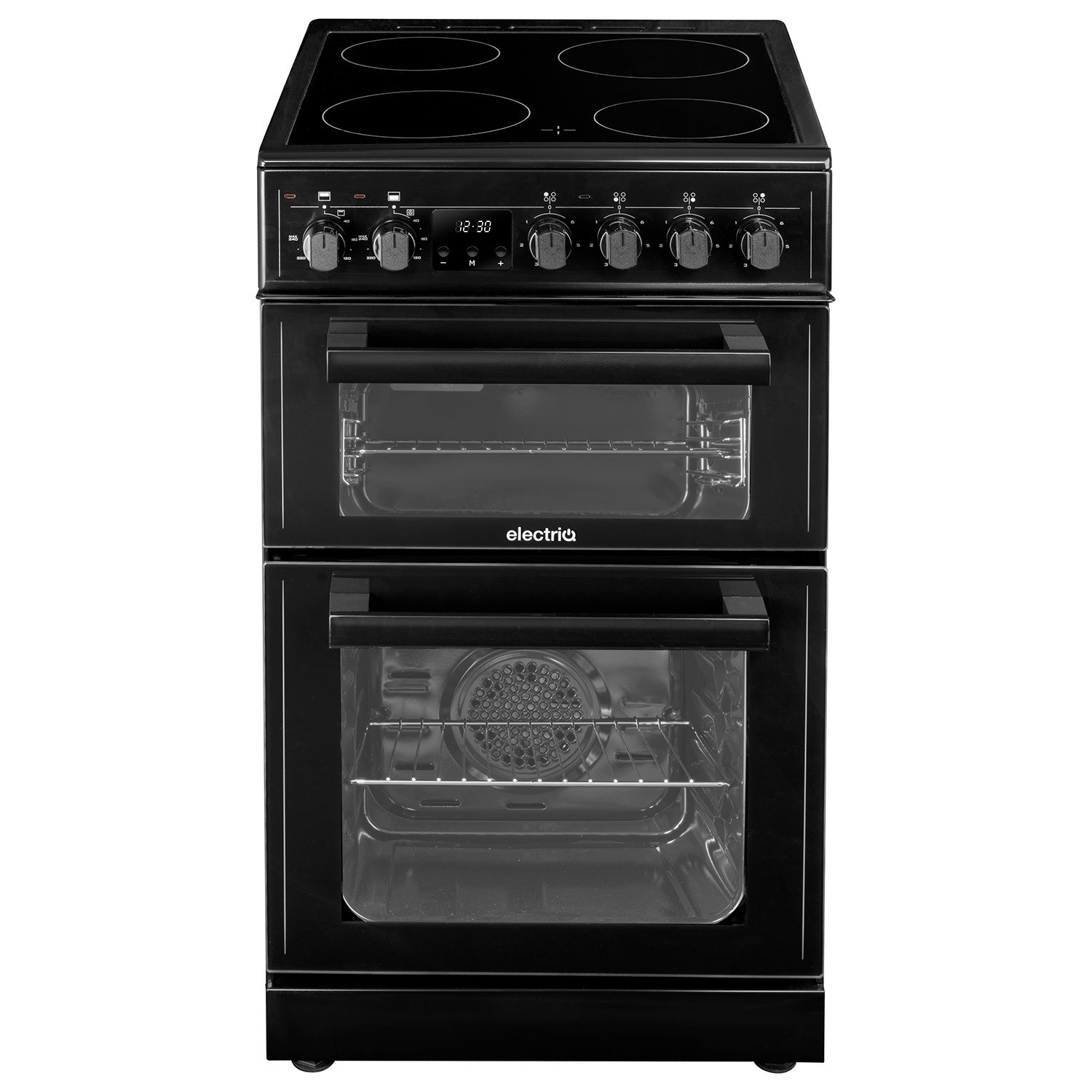 Refurbished electriQ EQEC50B3 50cm Double Cavity Electric Cooker with Ceramic Hob Black