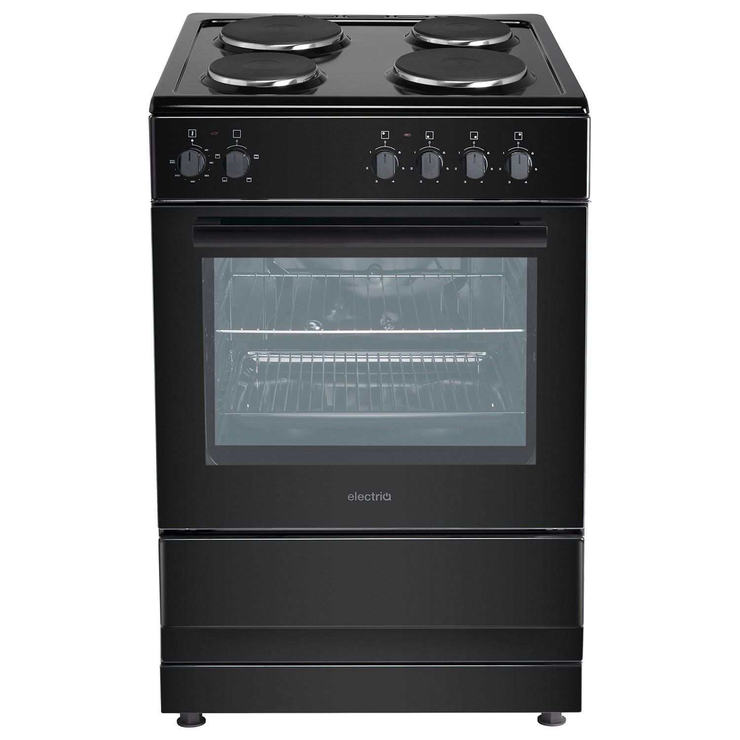 electriQ 60cm Single Oven Electric Cooker with Sealed Plate Hob Black