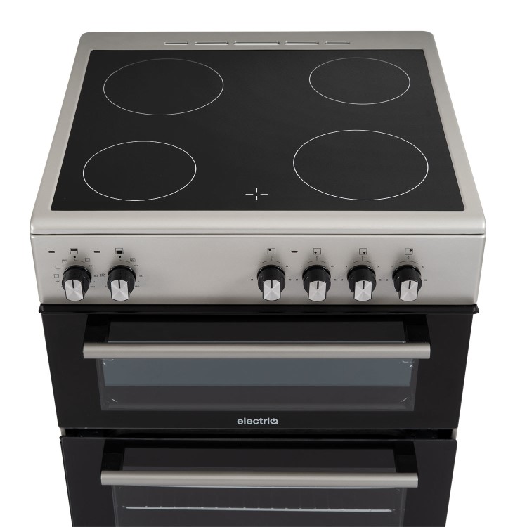 electriQ 60cm Double Oven Electric Cooker - Silver