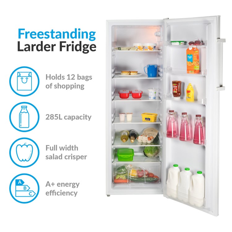 GRADE A1 - electriQ 285 Litre Freestanding Larder Fridge 170cm Tall A+ Energy Rating 55cm Wide - White