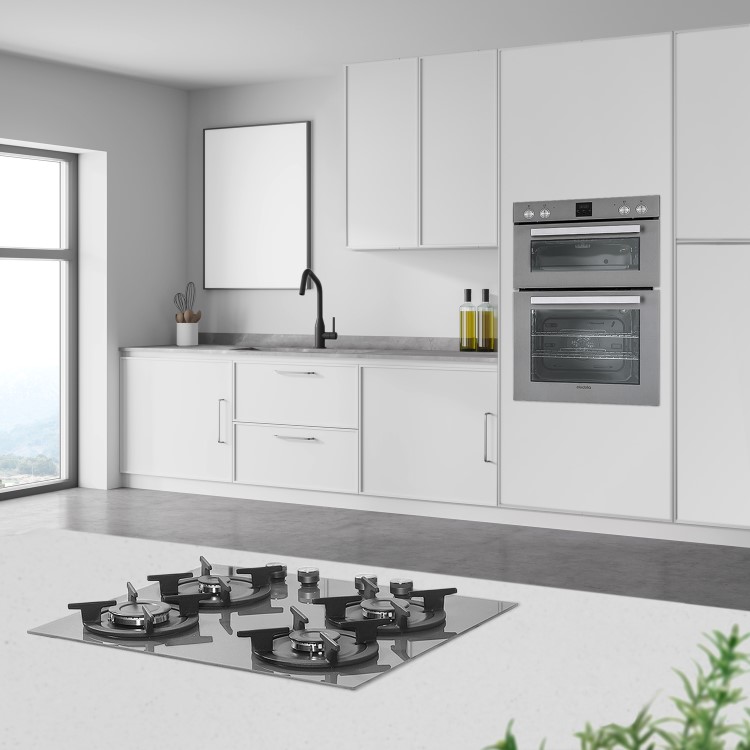 electriQ 60cm Gas on Glass 4 Burner Gas Hob - Lunar Grey