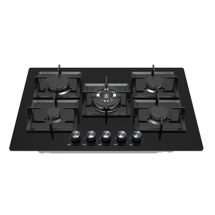 electriQ 75cm 5 Burner Gas on Glass Hob - Black