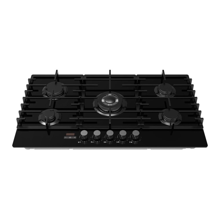 electriQ 90cm 5 Burner Gas on Glass Hob - Black