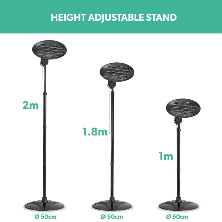 electrIQ Freestanding Electric Patio Heater - 2kW with 3 Heat Settings