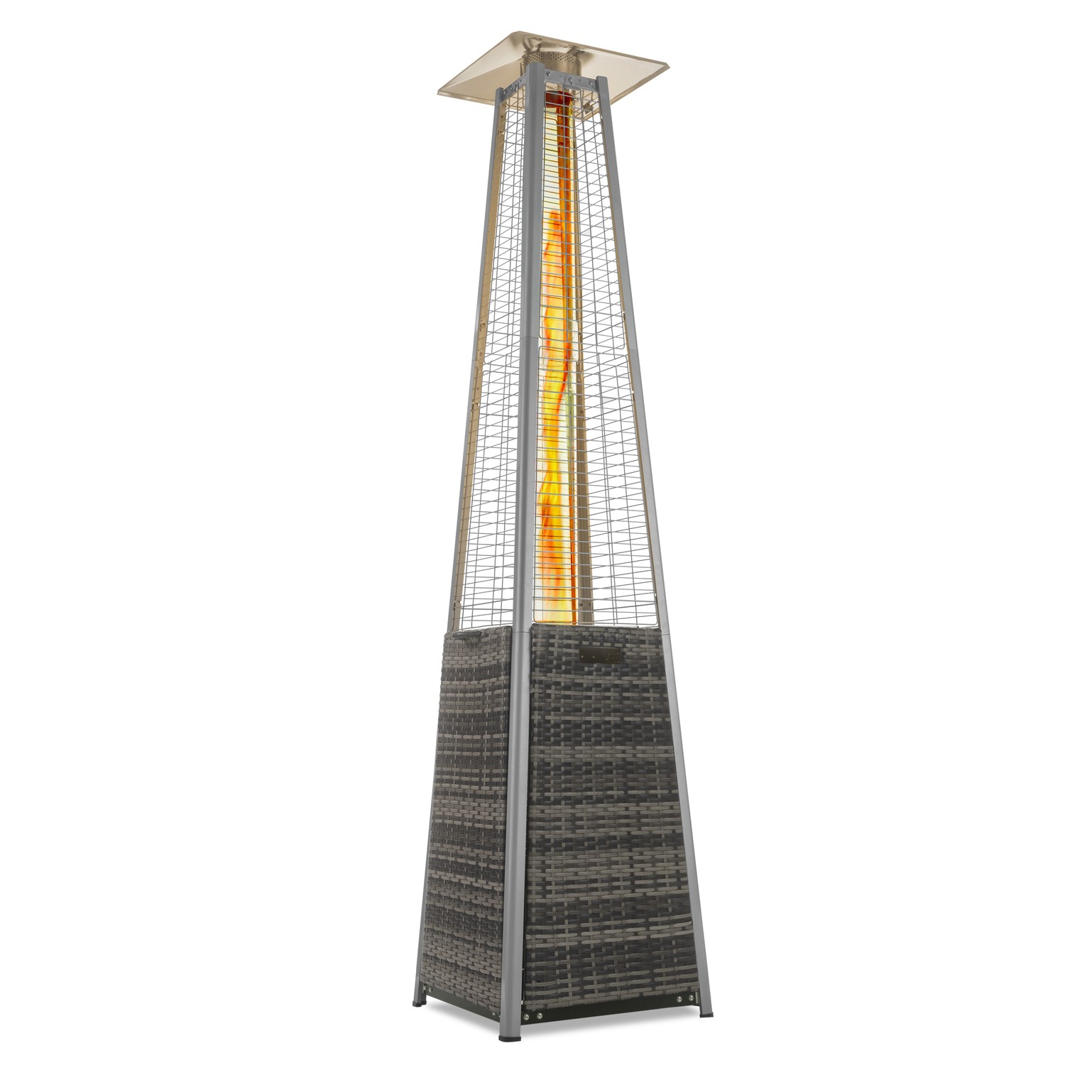Pyramid Flame Tower Outdoor Gas Patio Heater - Grey Rattan/Wicker with Free Cover