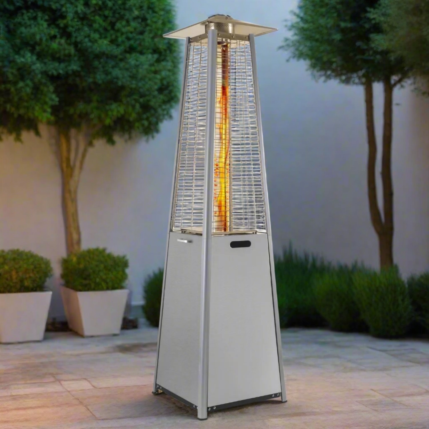 Pyramid Flame Tower Outdoor Gas Patio Heater - Stainless Steel with Free Cover