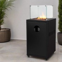 electriQ Glass Flame Gas Patio Heater With Glass Stones - Black electriQ Glass Flame Gas Patio Heater With Glass Stones - Black