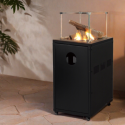 A2/EQODHLR Refurbished electriQ Glass Flame Gas Patio Heater with Lava Rocks and Logs - Black