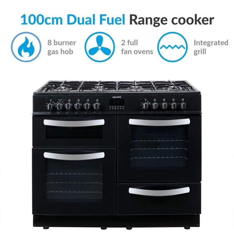 GRADE A2 - electriQ 100cm Dual Fuel Range Cooker - Black