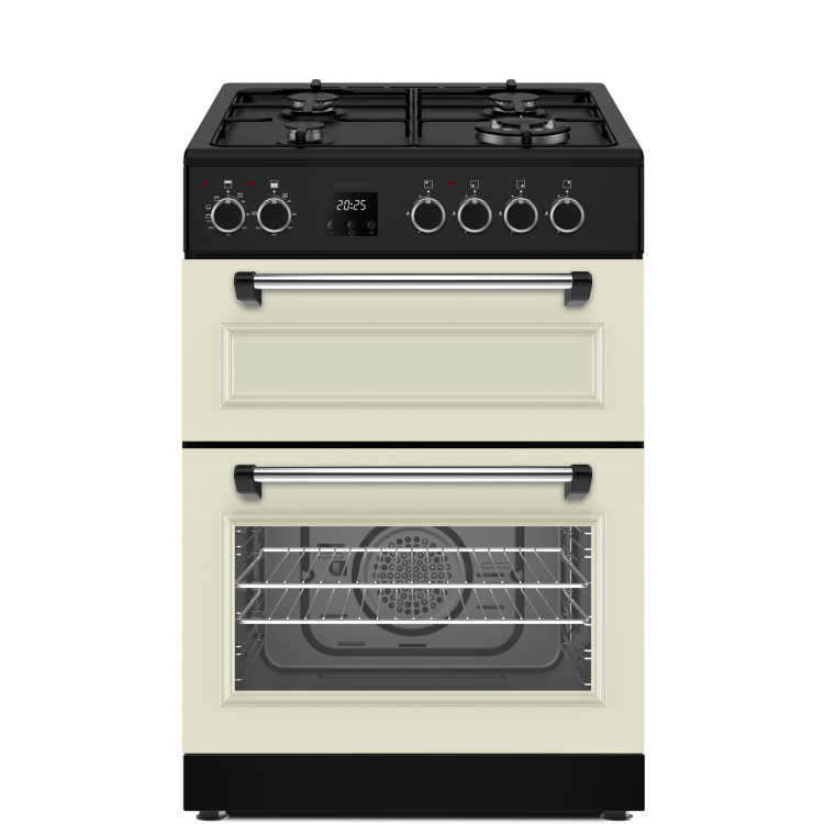 electriQ 60cm Double Oven Dual Fuel Cooker - Cream