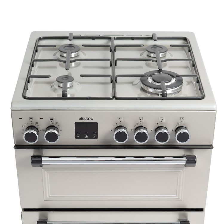 electriQ 60cm Double Oven Dual Fuel Cooker - Silver