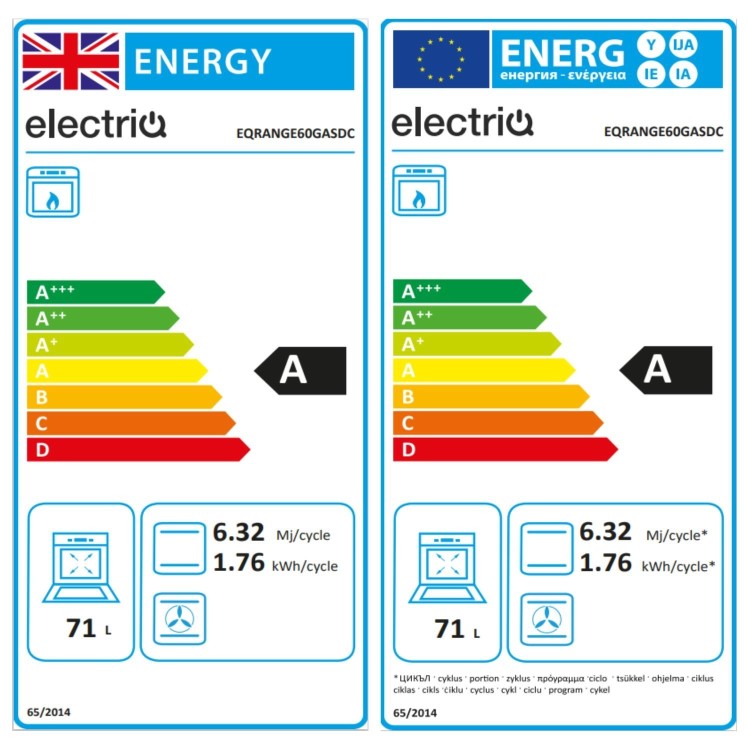 electriQ 60cm Double Oven Gas Cooker - Cream