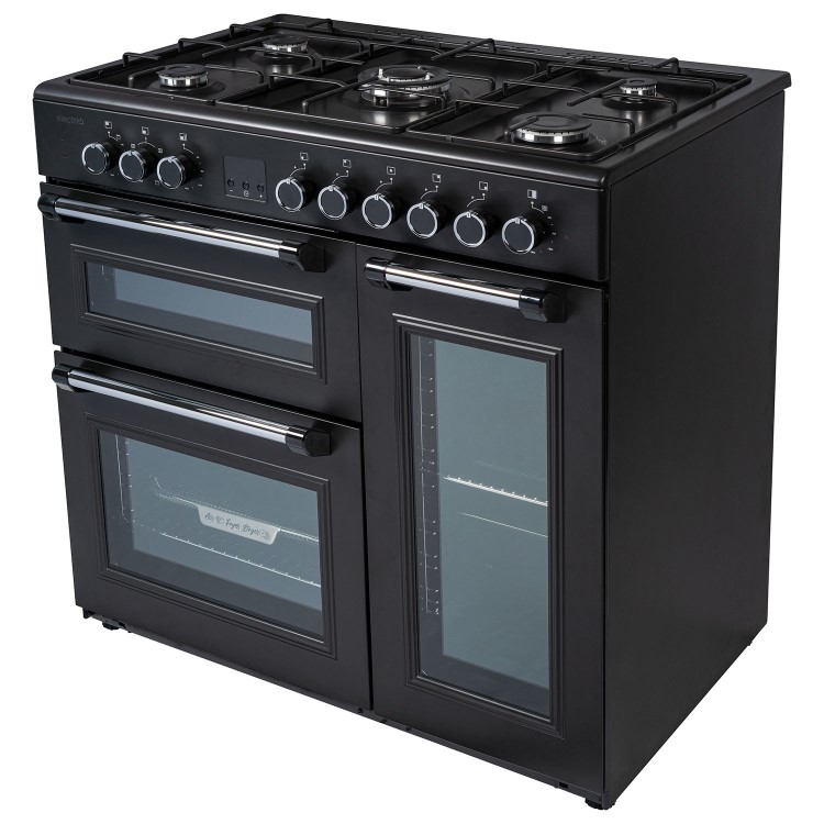 electriQ 90cm Triple Cavity Dual Fuel Range Cooker - Black