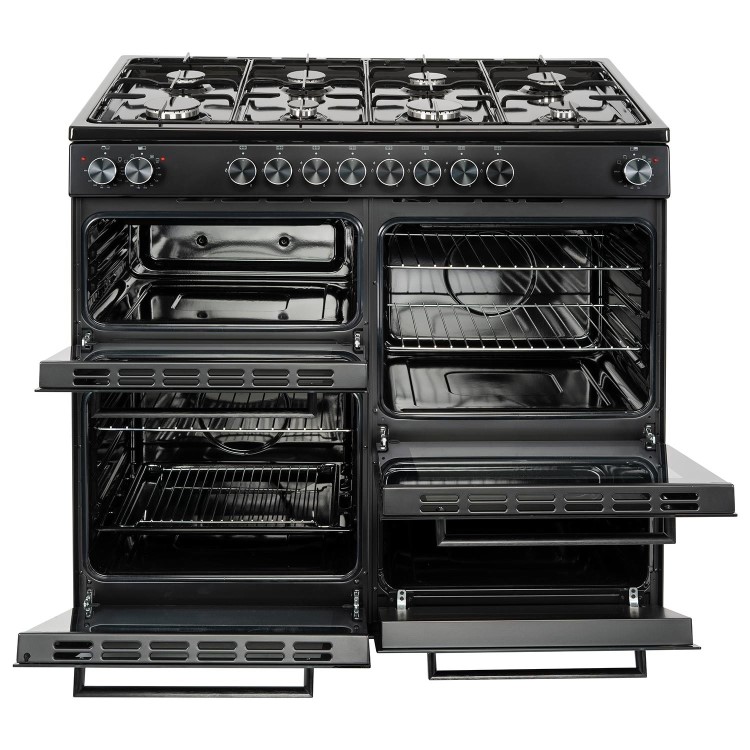 Refurbished electriQ EQRANGEDF100BLK 100cm Dual Fuel Range Cooker Black