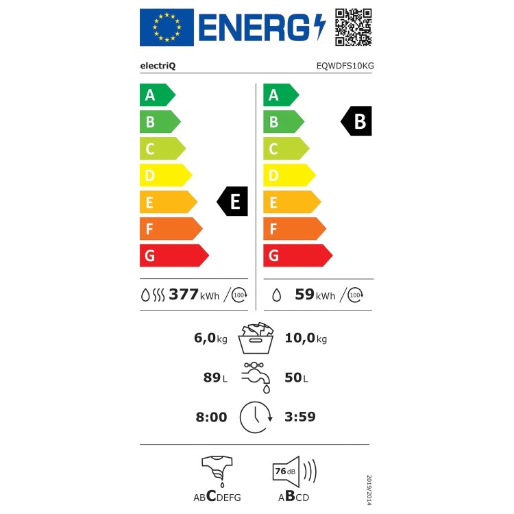 Refurbished electriQ EQWDFS10KG Freestanding 10/6KG 1400 Spin Washer Dryer White