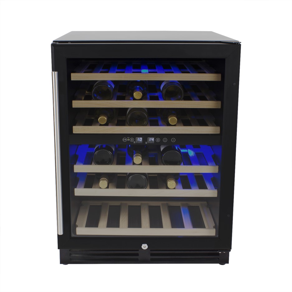 electriQ 60cm Wide 51 Bottle Dual Zone Wine Cooler Black EQWINE60BL