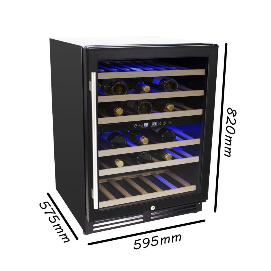 electriQ 60cm Wide 51 Bottle Dual Zone Wine Cooler Black EQWINE60BL