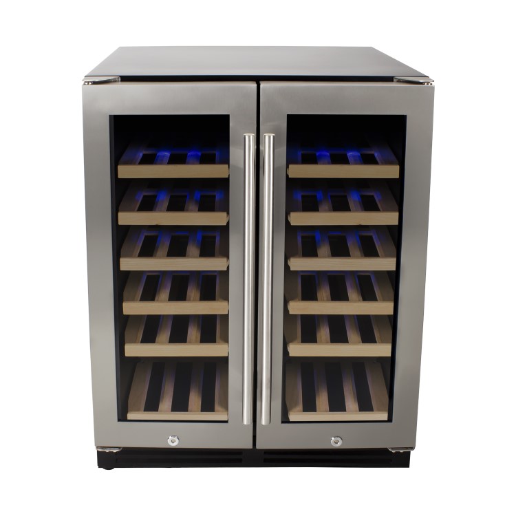 GRADE A2 - electriQ 60cm  36 Bottle Wine Cooler  Dual Temperature Dual Zone Double Door - Stainless Steel