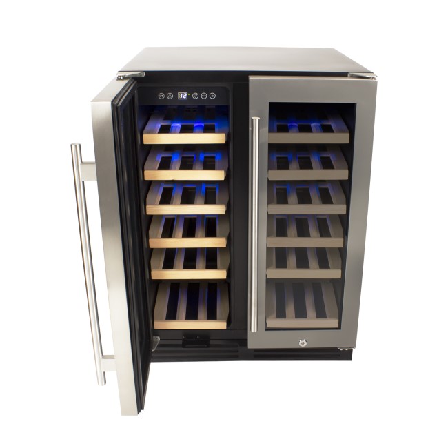 Refurbished electriQ EQWINE60SDD 36 Bottle Freestanding Under Counter Wine Cooler Dual Zone 60cm Wide 82cm Tall - Stainless Steel