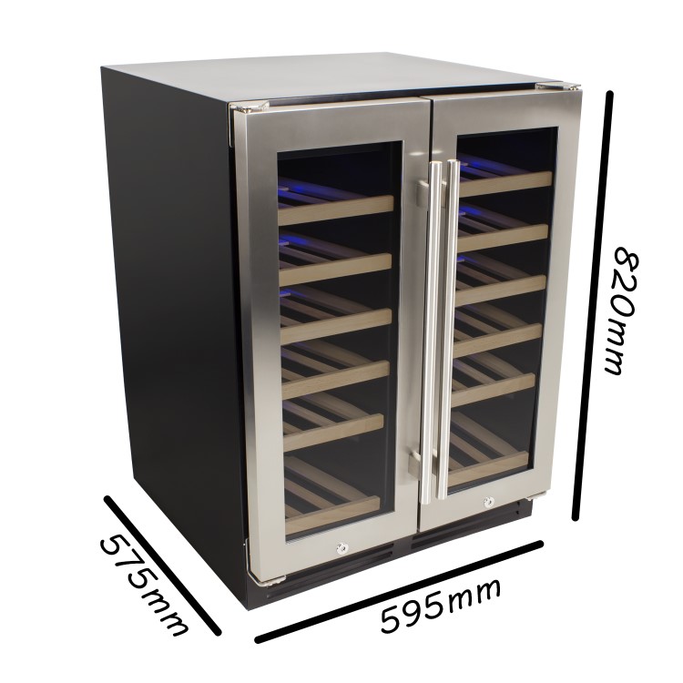 GRADE A2 - electriQ 60cm  36 Bottle Wine Cooler  Dual Temperature Dual Zone Double Door - Stainless Steel