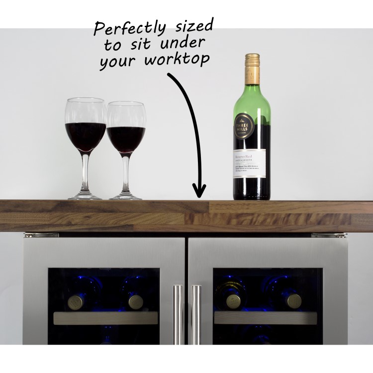 GRADE A2 - electriQ 60cm  36 Bottle Wine Cooler  Dual Temperature Dual Zone Double Door - Stainless Steel