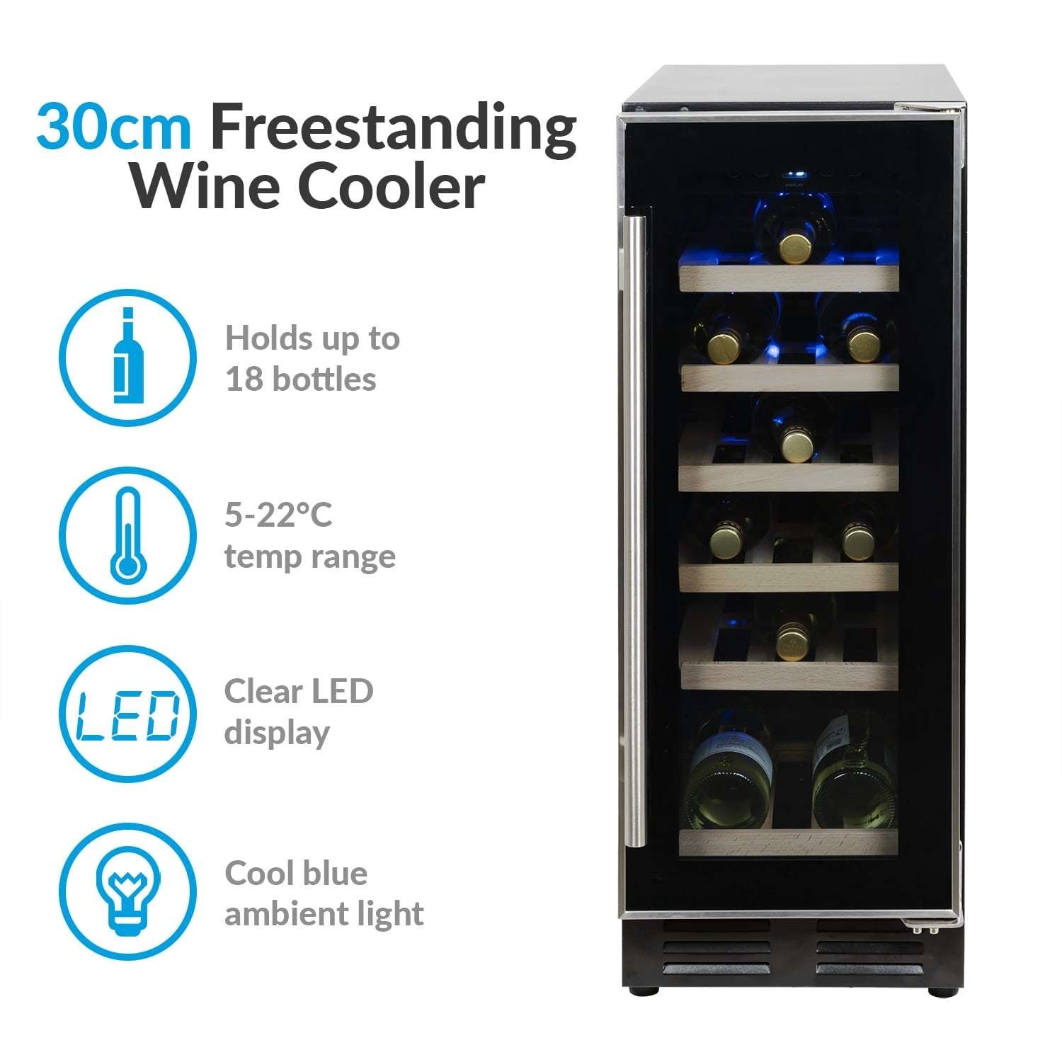 electriQ 18 Bottle Capacity Single Zone Freestanding Wine Cooler