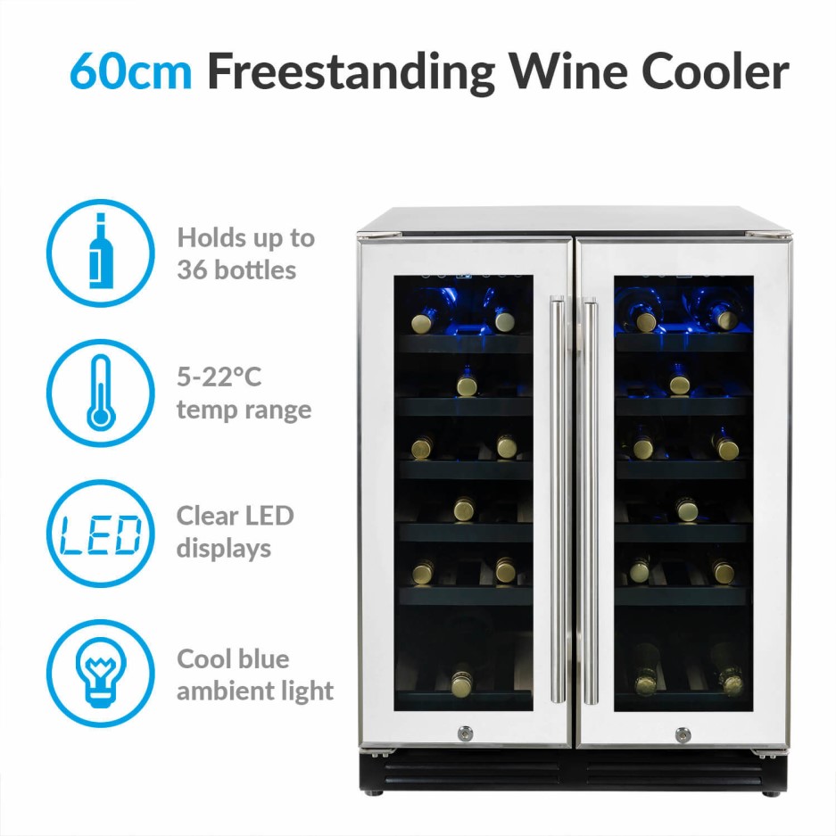 electriQ 36 Bottle Freestanding Under Counter Wine Cooler Full Dual